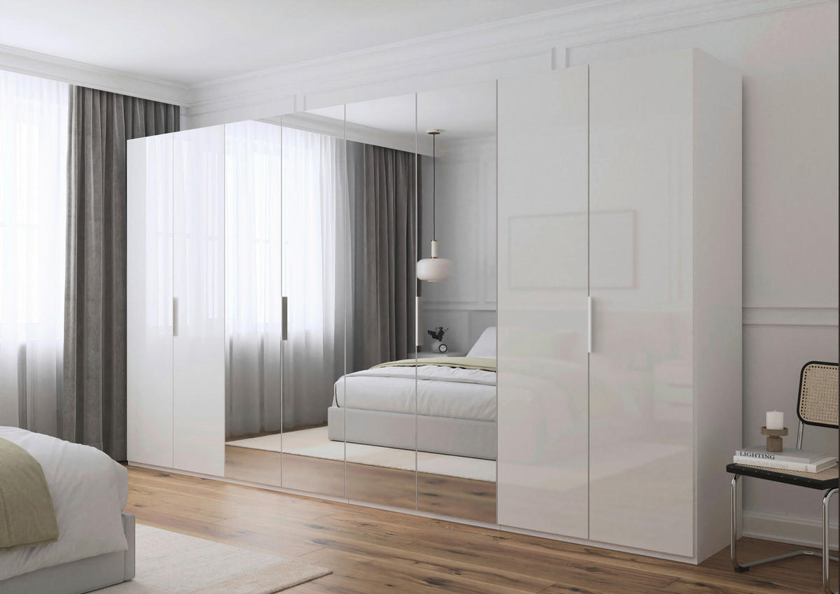 DREHTÜRENSCHRANK 400/235/61 cm,  in Weiß, 8-türig  - Weiß, Basics, Glas/Holzwerkstoff (400/235/61cm) - Novel