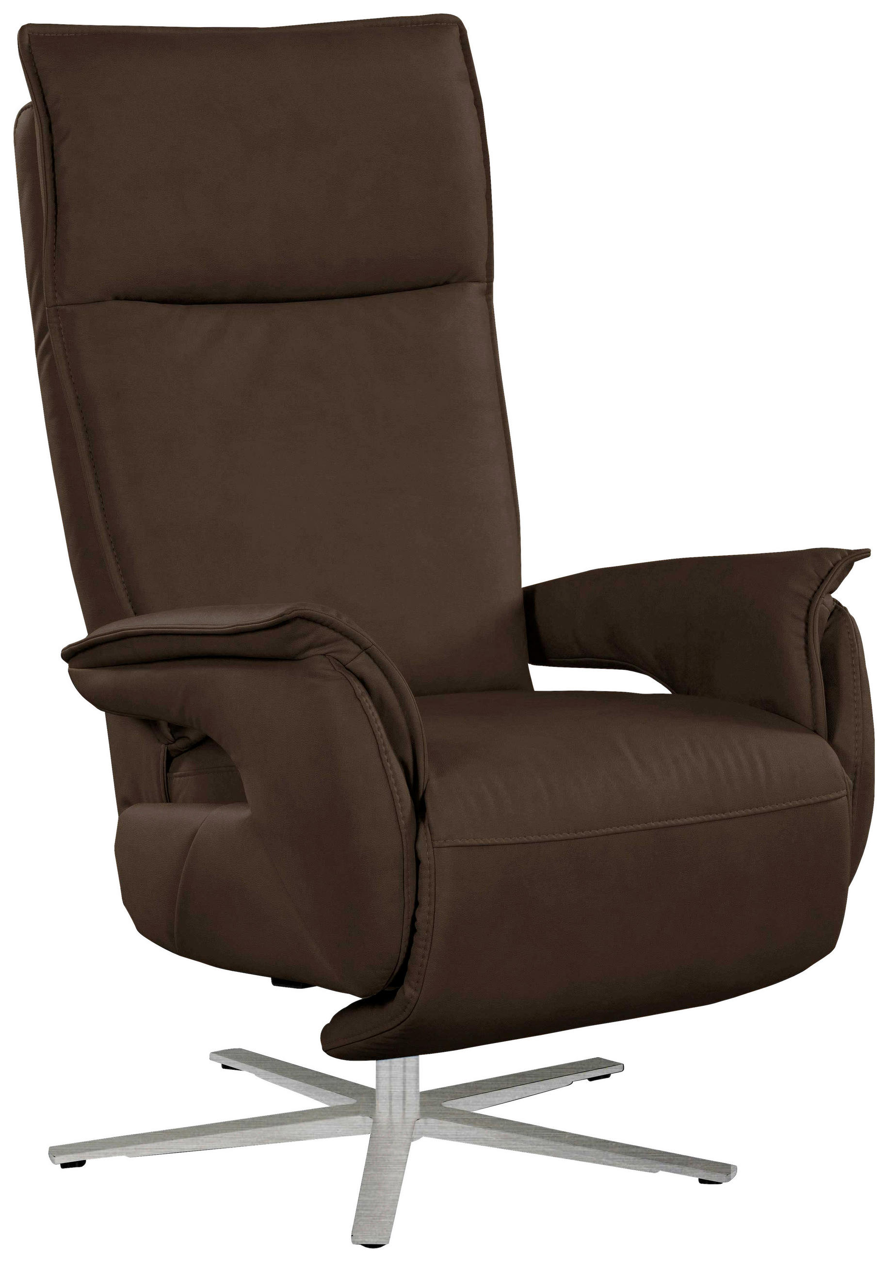 FERNSEHSESSEL Lederlook (vegan) Dunkelbraun  - Edelstahlfarben/Dunkelbraun, Modern, Textil/Metall (77/116/80cm) - Livetastic