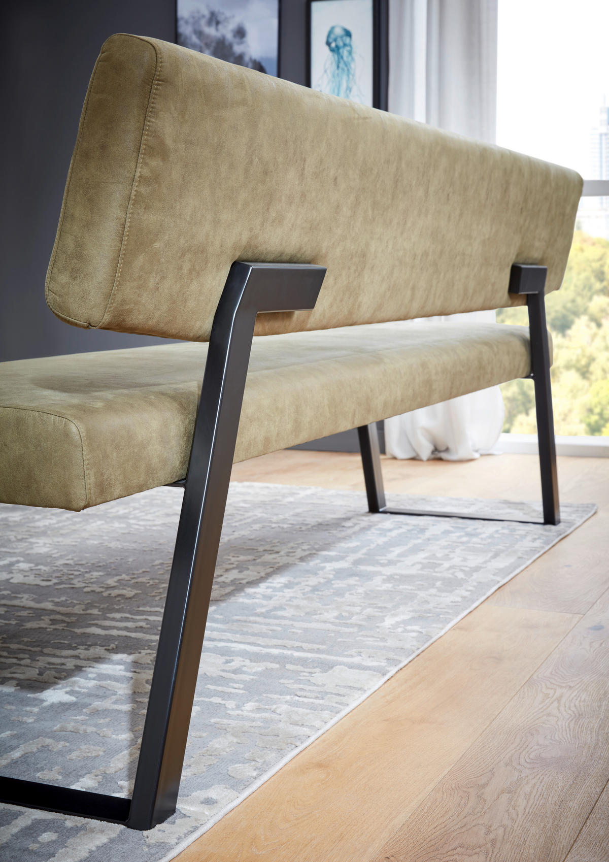 SITZBANK 190/85/58 cm Mikrofaser Schwarz, Olivgrün Metall  - Schwarz/Olivgrün, Design, Textil/Metall (190/85/58cm) - Dieter Knoll