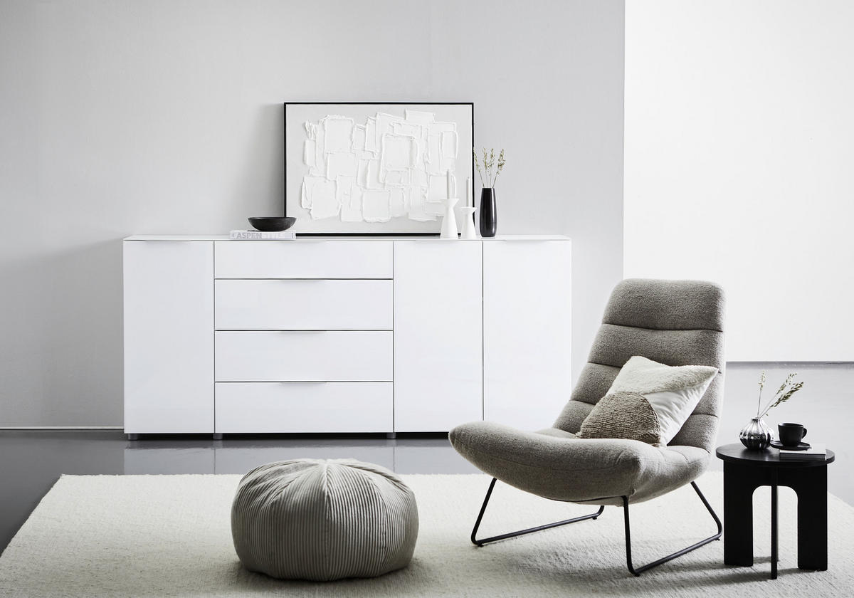 SIDEBOARD  in 225/101/40 cm  - Chromfarben/Weiß Hochglanz, Basics, Glas/Holzwerkstoff (225/101/40cm) - Voleo