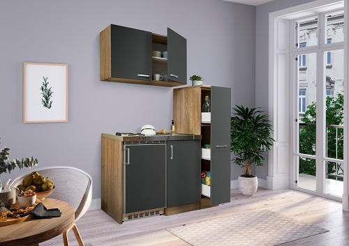 MINIKÖK 130 cm   i grå, ekfärgad  - grå/ekfärgad, Modern, metall/trämaterial (130cm) - Respekta