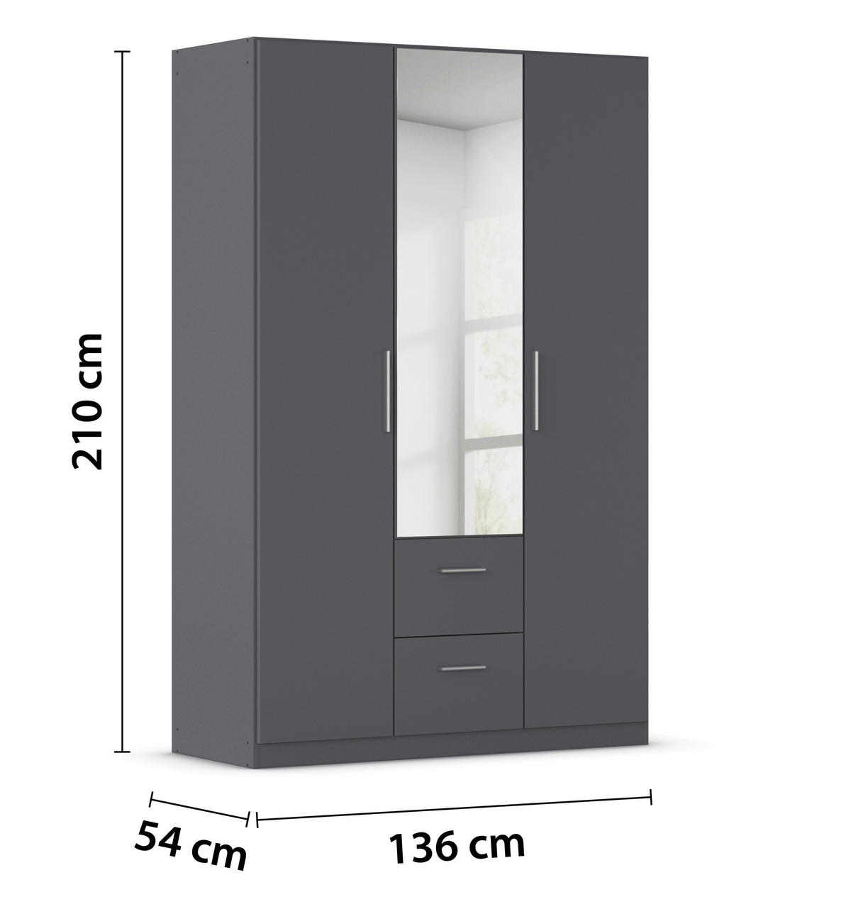 DREHTÜRENSCHRANK 135/210/54 cm,  in Grau, 3-türig  - Alufarben/Grau, KONVENTIONELL, Glas/Holzwerkstoff (135/210/54cm) - home24