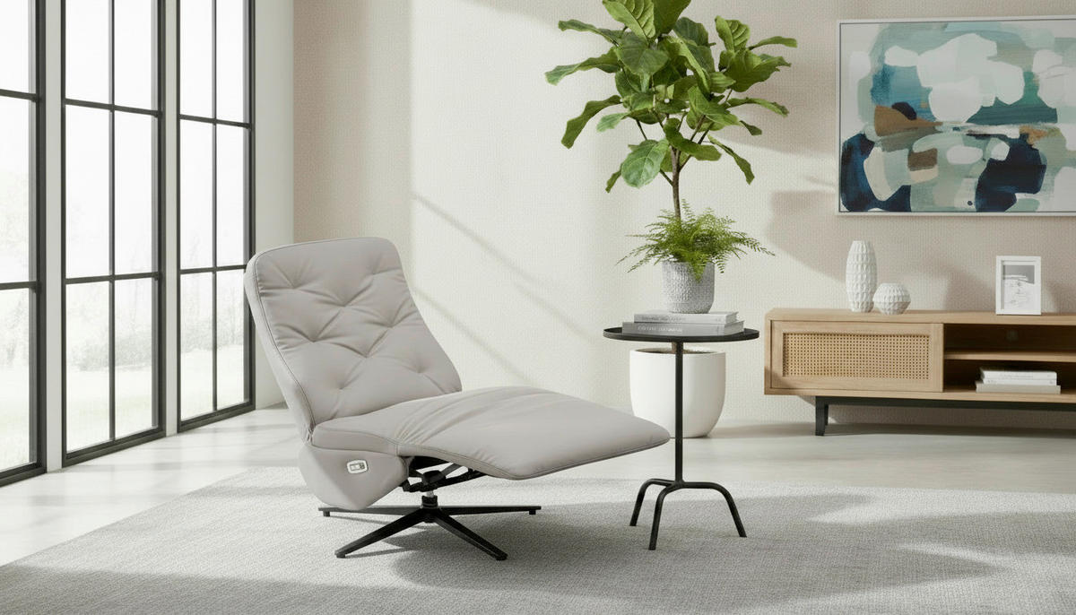 RELAXSESSEL NORA Lederlook, Mikrofaser    - Schwarz/Grau, Design, Textil/Metall (68/113/84cm) - Livetastic