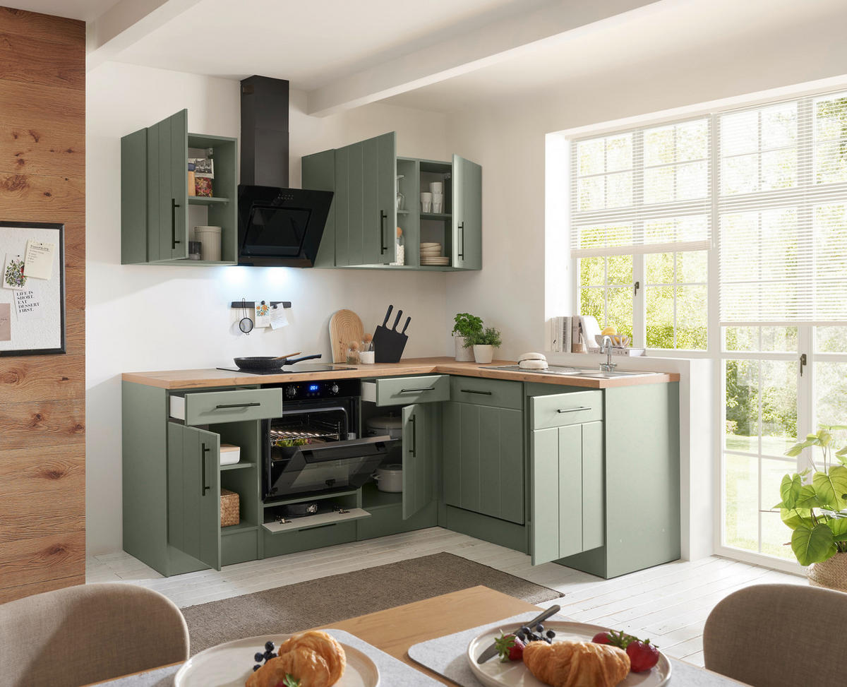 HÖRNKÖK 220/172 cm  i vildek, vassgrön  - vassgrön/vildek, Trend, metall/trämaterial (220/172cm) - Respekta