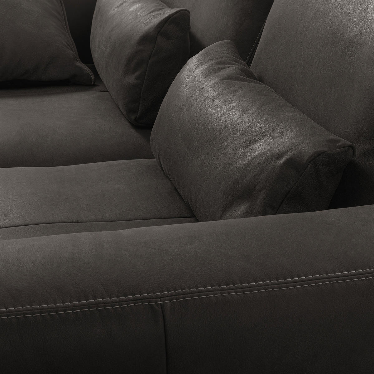 2-SITZER-SOFA  in Echtleder Dunkelgrau   - Dunkelgrau/Beige, Design, Leder/Kunststoff (240/85/123cm) - Livetastic
