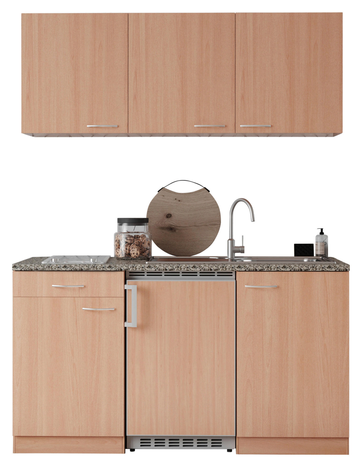 MINIKÜCHE 150 cm   in Buchefarben  - Buchefarben/Alufarben, KONVENTIONELL, Holzwerkstoff/Kunststoff (150cm) - Respekta