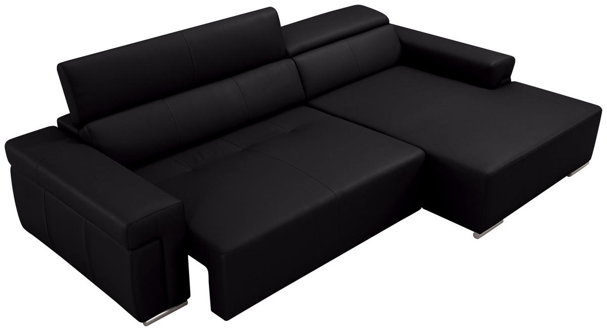 ECKSOFA inkl. Funktion DUA Schwarz Echtleder  - Chromfarben/Schwarz, Design, Leder/Metall (293/170cm) - Novel