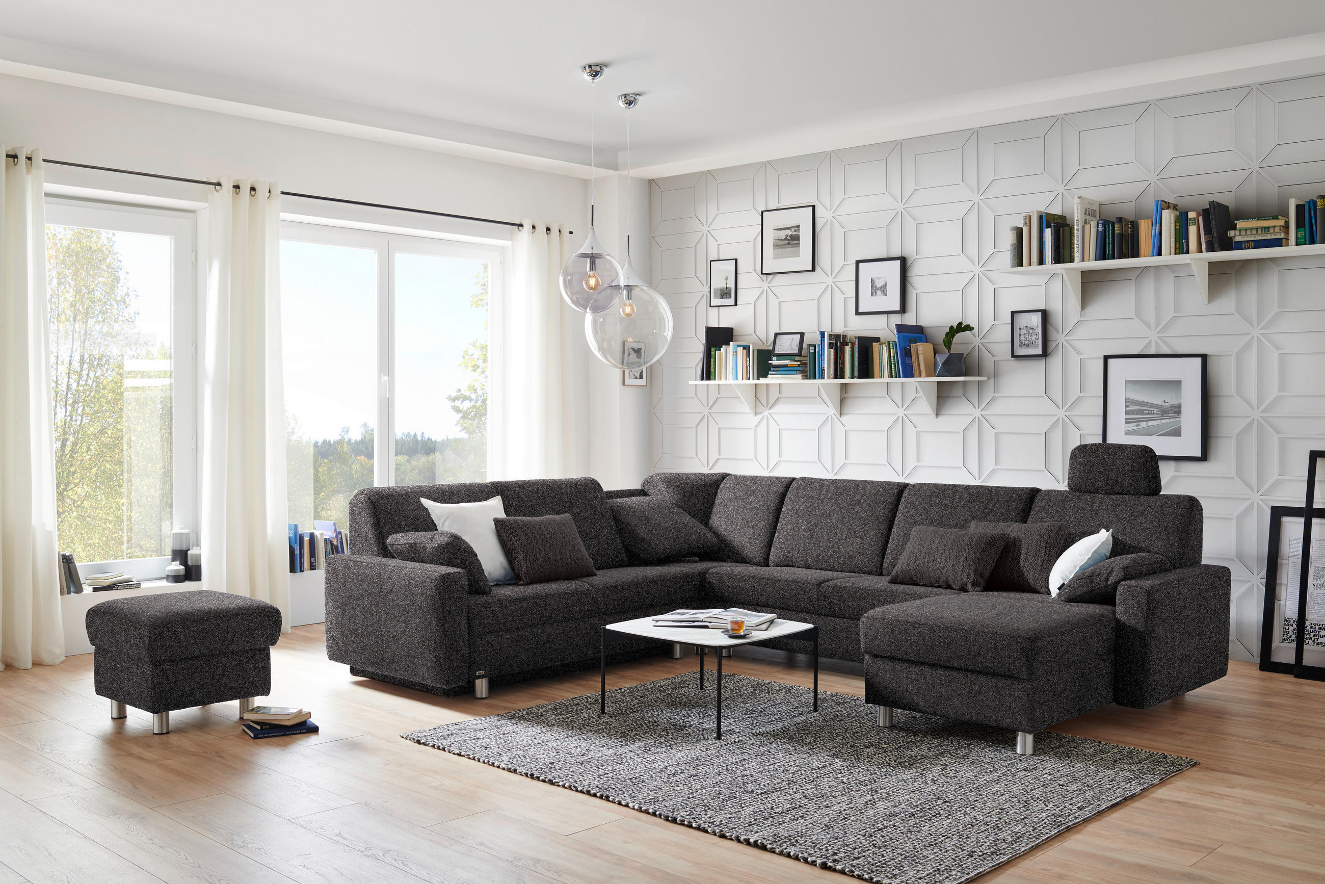WOHNLANDSCHAFT in Chenille Dunkelbraun  - Dunkelbraun/Alufarben, KONVENTIONELL, Kunststoff/Textil (236/322/158cm) - Sedda