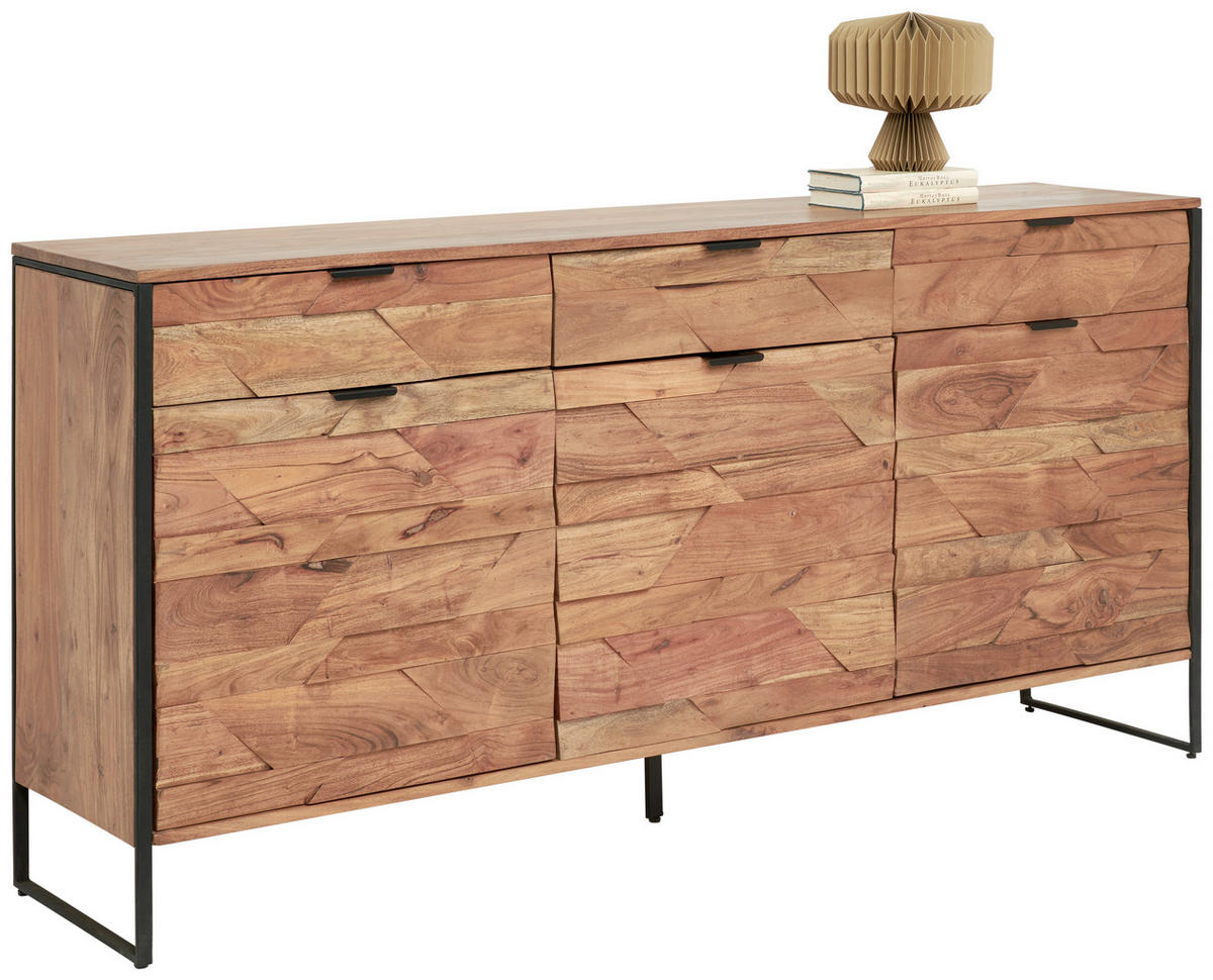 SIDEBOARD  in 175/86/40 cm  - Schwarz/Akaziefarben, Trend, Holz/Metall (175/86/40cm) - Ambia Home