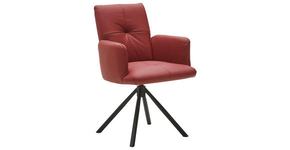 ARMLEHNSTUHL Echtleder Rot, Schwarz - Rot/Schwarz, Design, Leder/Metall (62/87/59cm) - Dieter Knoll