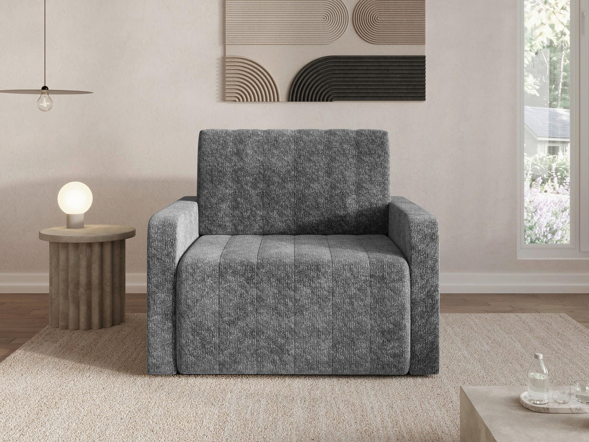 SCHLAFSESSEL Chenille Dunkelgrau Liegefunktion Rücken echt  inkl.  - Dunkelgrau/Schwarz, MODERN, Kunststoff/Textil (101/87/101cm) - Milino