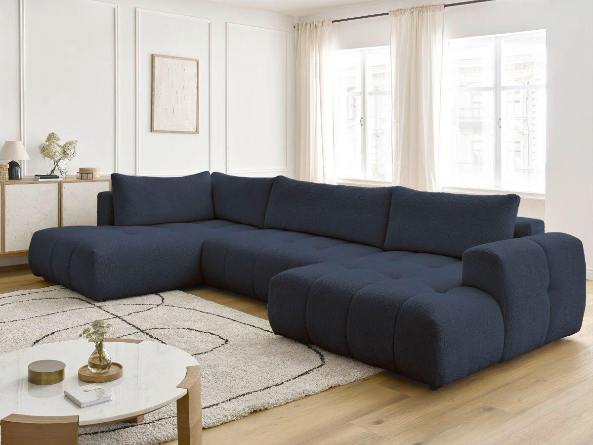 WOHNLANDSCHAFT  FUJI  Dunkelblau Bouclé  - Schwarz/Dunkelblau, MODERN, Kunststoff/Textil (204/377/160cm)