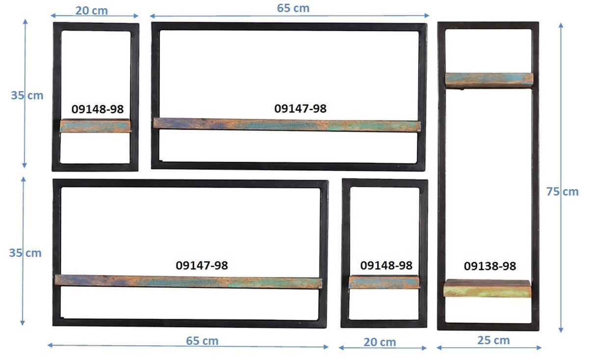 WANDREGALSET 120/75/25 cm  - Multicolor/Schwarz, Design, Holz/Metall (120/75/25cm) - MID.YOU