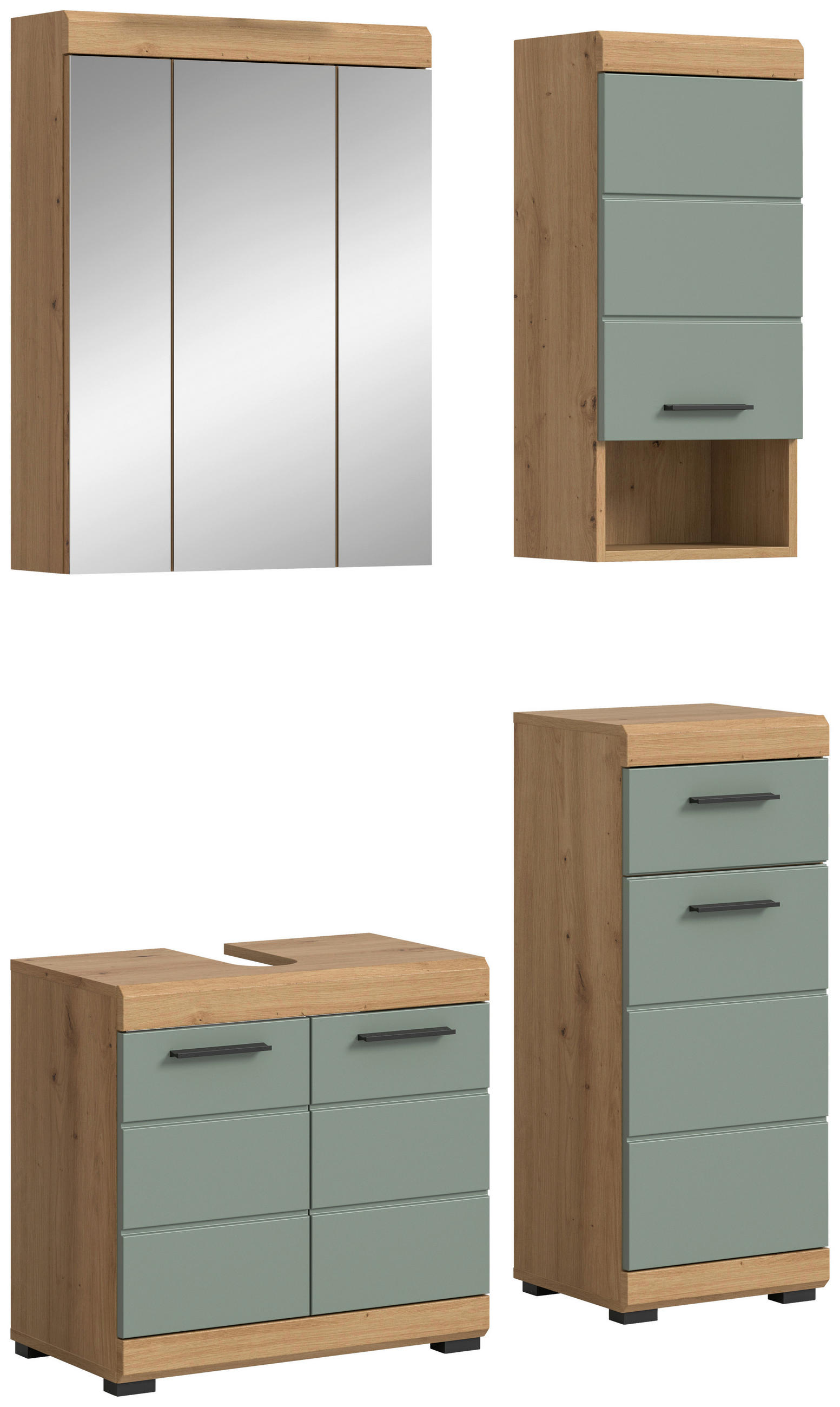 BADEZIMMER 4-teilig  in 97 cm  - Salbeigrün/Eichefarben, Modern, Glas/Holzwerkstoff (97cm) - MID.YOU
