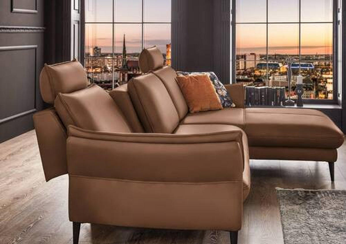 ECKSOFA in Echtleder Braun  - Schwarz/Braun, Design, Leder/Metall (334/172cm) - Valdera