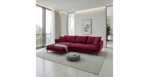 ECKSOFA  in Webstoff Bordeaux  196/304 cm  - Bordeaux/Schwarz, KONVENTIONELL, Textil/Metall (196/304cm) - Hom`in