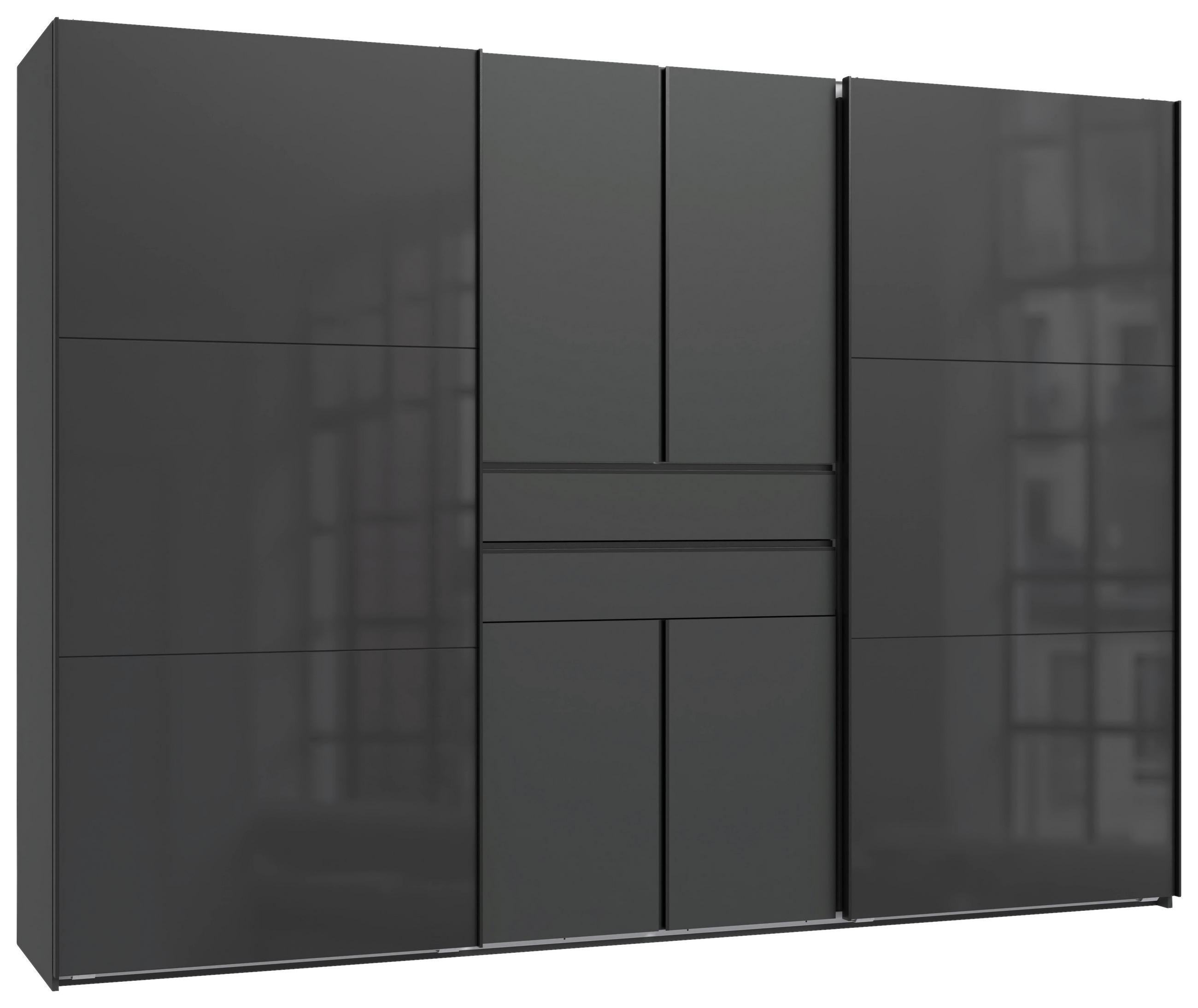 KLEIDERSCHRANK 300/216/65 cm,  in Graphitfarben, Grau, 6-türig  - Schwarz/Graphitfarben, Design, Glas/Holzwerkstoff (300/216/65cm) - Stylife