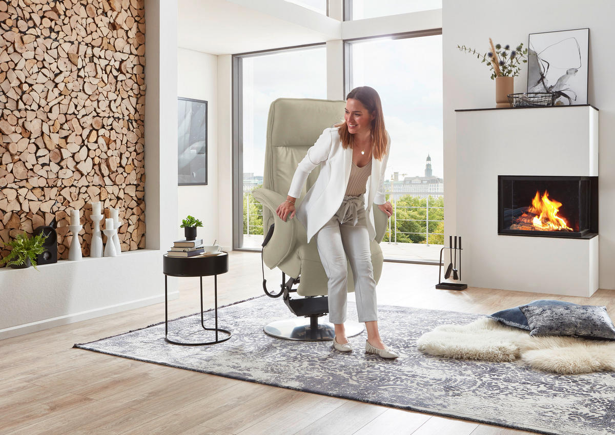 RELAXSESSEL in Leder Creme, Naturfarben  - Chromfarben/Creme, Design, Leder/Metall (77/110/87cm) - Valdera
