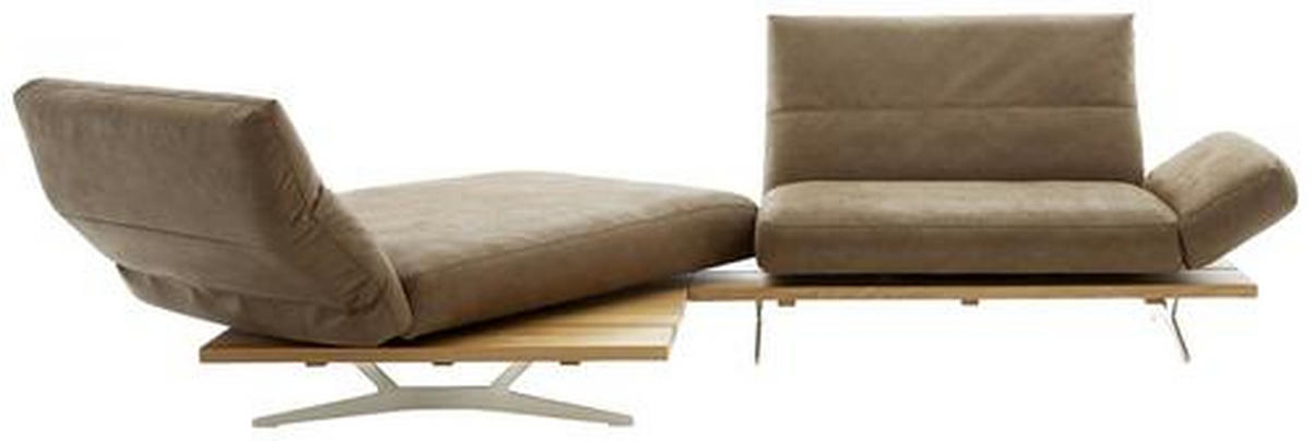 ECKSOFA in Mikrofaser Braun  - Edelstahlfarben/Braun, Natur, Holz/Textil (157/275cm) - Ambiente