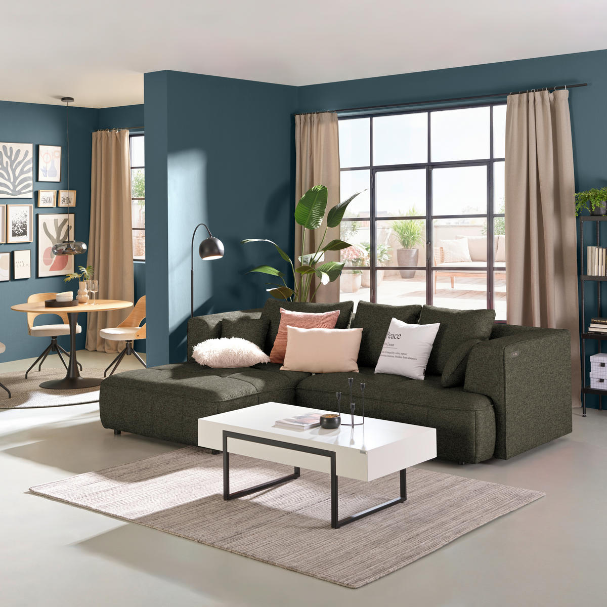 ECKSOFA Webstoff Olivgrün  - Schwarz/Olivgrün, Design, Kunststoff/Textil (188/288cm) - Welnova