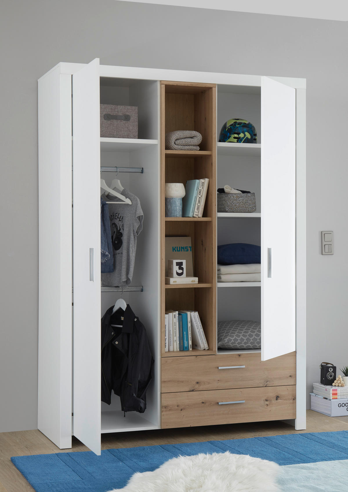 IZBA PRE MLÁDEŽ, 120/200 cm biela, dub artisan - biela/dub artisan, Konventionell, kompozitné drevo (120/200cm) - Xora