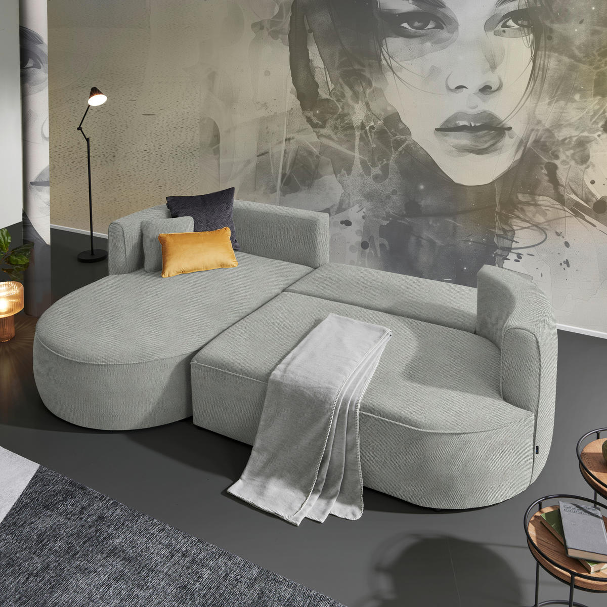 ECKSOFA in Webstoff Grau  - Schwarz/Grau, Modern, Kunststoff/Textil (284/183cm) - Welnova
