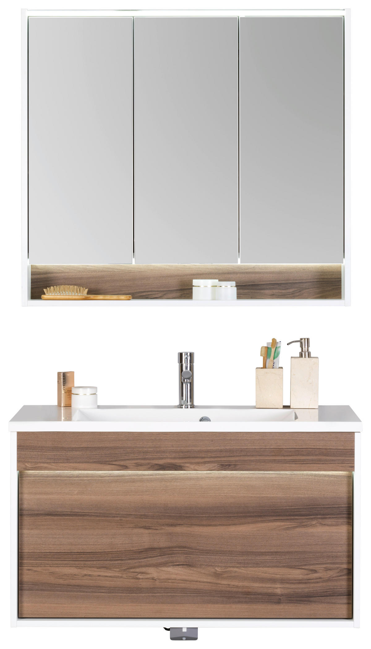 BADEZIMMER  in 90 cm  - Nussbaumfarben/Weiß, KONVENTIONELL, Glas/Holzwerkstoff (90cm) - Voleo