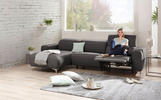 ECKSOFA Grau Echtleder  - Chromfarben/Grau, Design, Leder/Metall (177/292cm) - Pure Home Lifestyle
