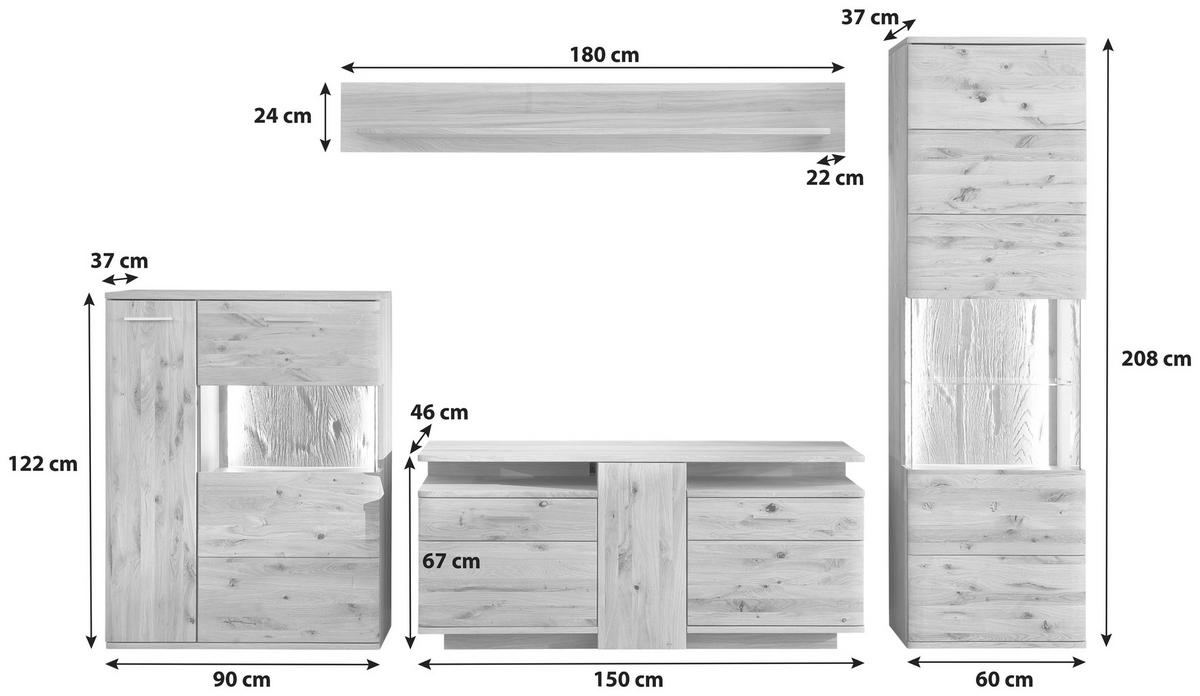 OBÝVACÍ STĚNA, sukový dub, barvy dubu - barvy dubu/černá, Design, kov/dřevo (320/208/45cm) - Livetastic