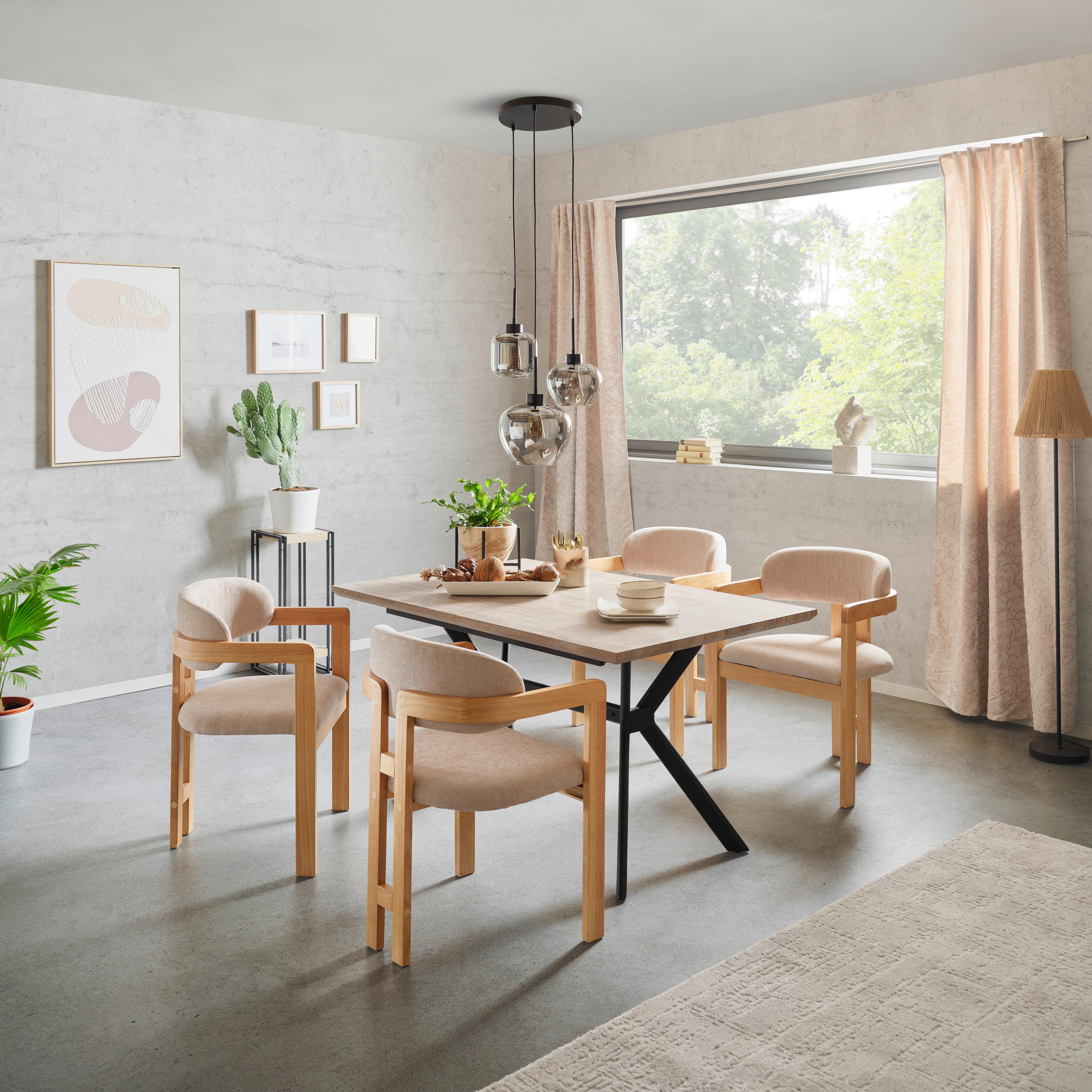 ARMLEHNSTUHL  in Leinenoptik  - Hellbraun/Eichefarben, MODERN, Holz/Textil (60/80/52cm) - MID.YOU