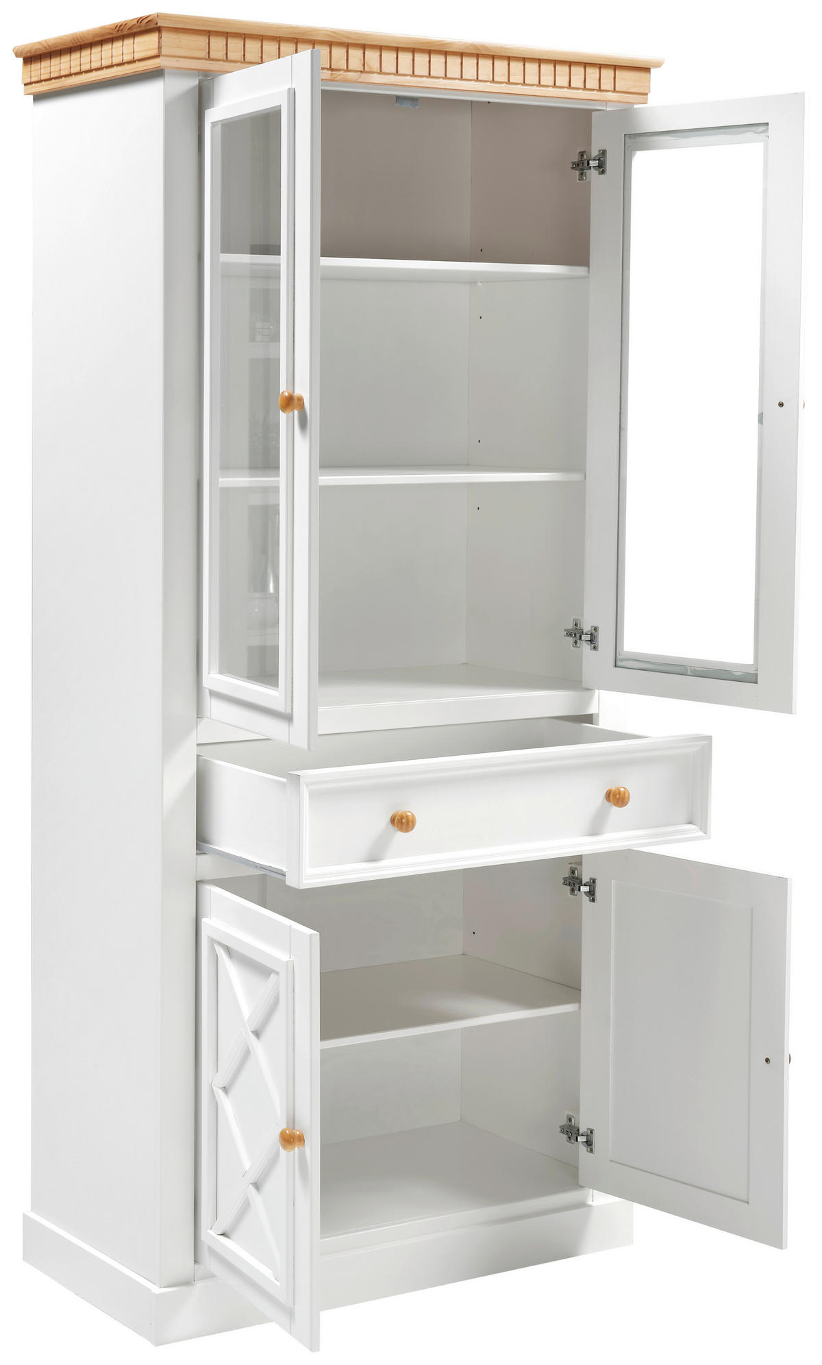 VITRINE  in massiv Kiefer Naturfarben, Weiß  - Weiß/Naturfarben, ROMANTIK / LANDHAUS, Glas/Holz (100/207/44cm) - MID.YOU