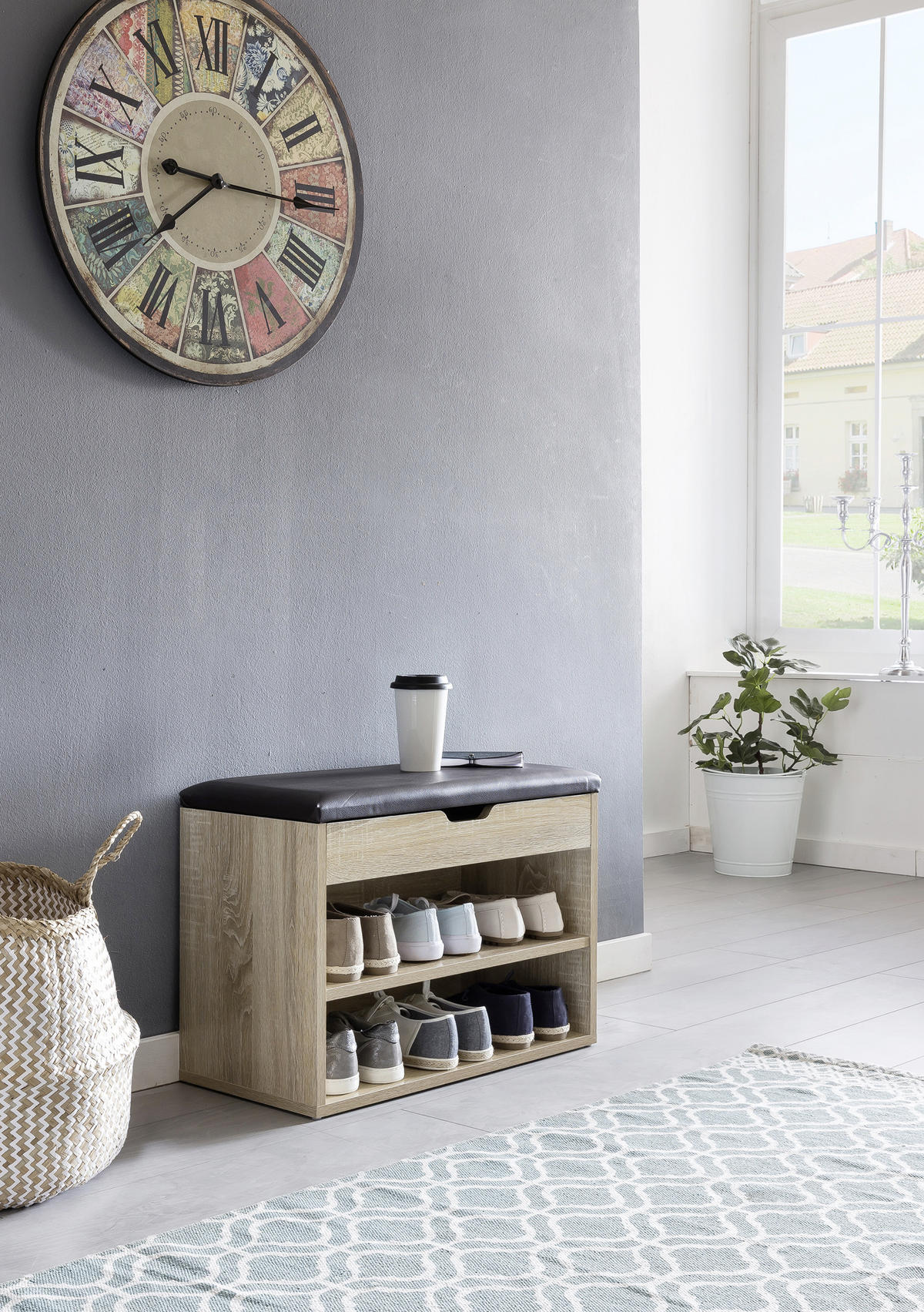 KLOP S PROSTOROM ZA ČEVLJE hrast sonoma - črna/hrast sonoma, Konvencionalno, leseni material/tekstil (60/40/30cm) - MID.YOU
