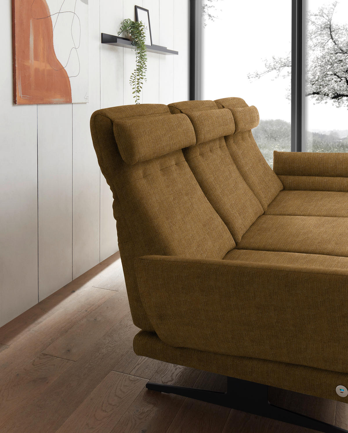 ECKSOFA in Flachgewebe Goldfarben  279-327/176-217 cm  - Goldfarben/Schwarz, Design, Textil/Metall (279-327/176-217cm) - Dieter Knoll