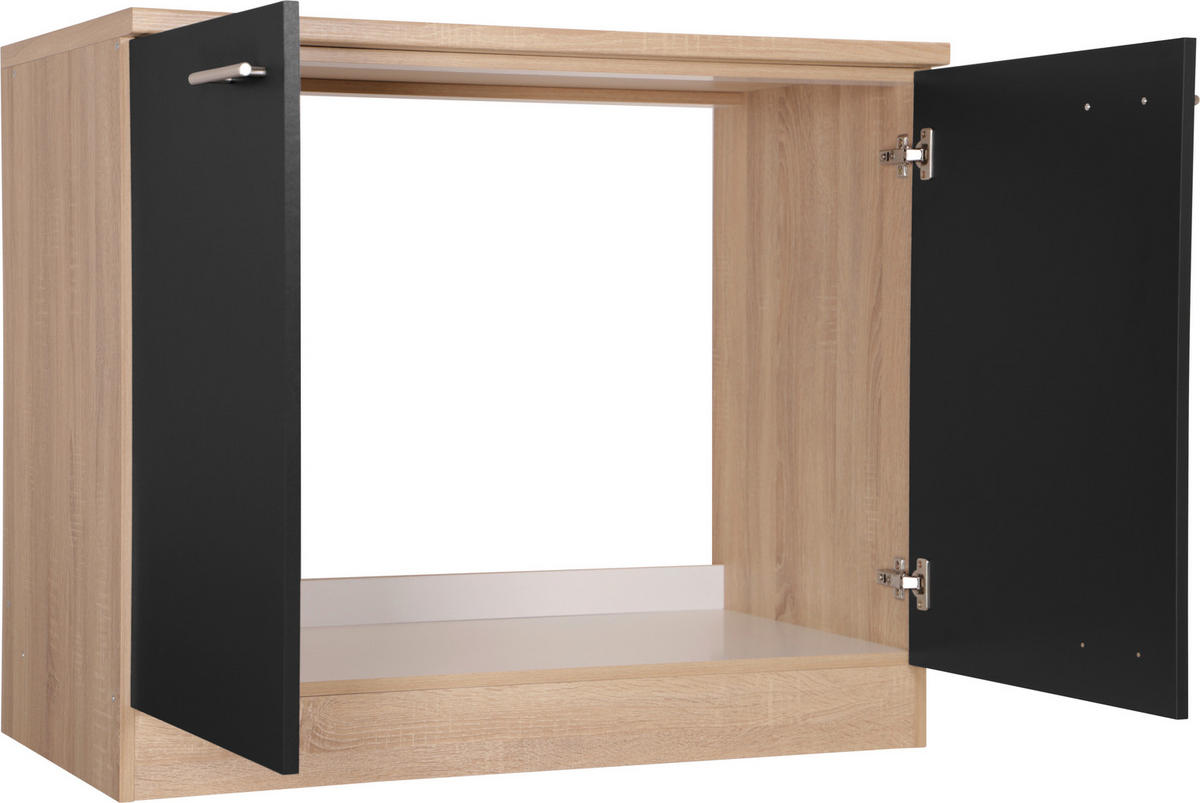SPÜLENUNTERSCHRANK 100/84,8/60 cm  in Schwarz, Eichefarben  - Eichefarben/Silberfarben, Basics, Holzwerkstoff/Metall (100/84,8/60cm) - Respekta