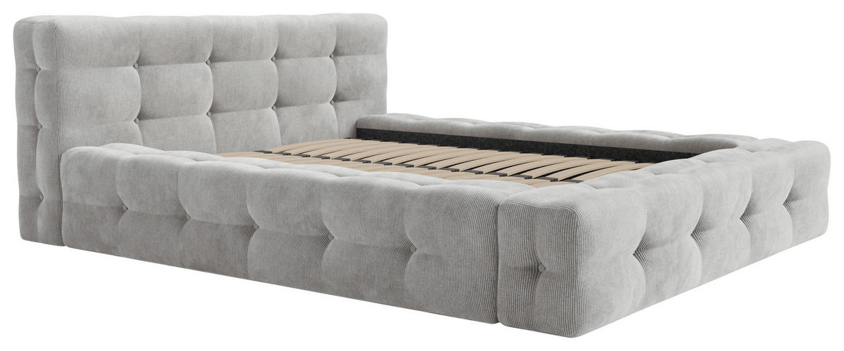 POLSTERBETT Lattenrost, Bettkasten 180/200 cm  in Hellgrau  - Hellgrau/Schwarz, Design, Holz/Textil (180/200cm) - Boxxx