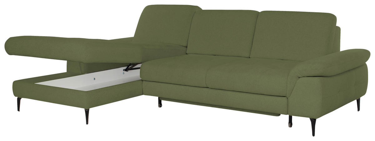 ECKSOFA ALMA in Chenille Grün  191/285 cm  - Schwarz/Grün, Design, Textil/Metall (191/285cm) - Livetastic