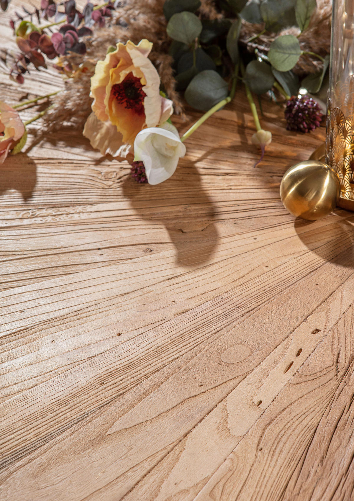ESSTISCH Ulme massiv oval Ulmefarben, Goldfarben  - Ulmefarben/Goldfarben, LIFESTYLE, Holz/Metall (254/135/78cm) - Ambia Home