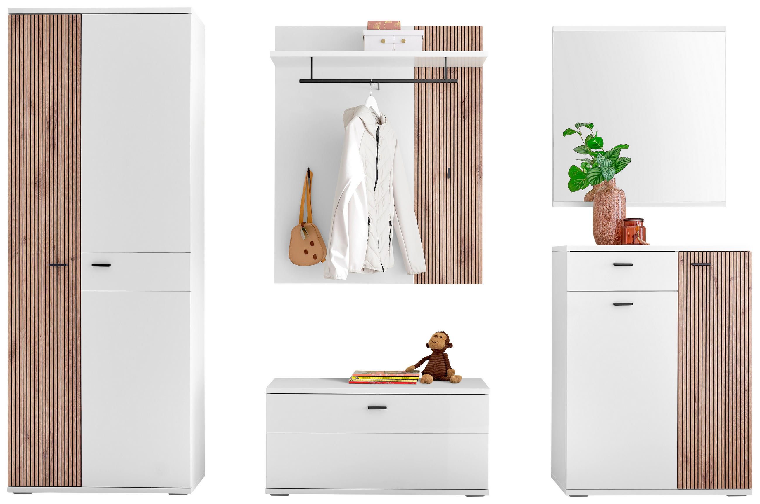 GARDEROBE 5-teilig  in 260/198/37 cm  - Weiss/Eichefarben, Design, Holzwerkstoff (260/198/37cm) - Voleo
