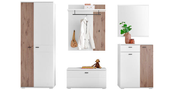 GARDEROBE 5-teilig in 260/198/37 cm - Eichefarben/Weiß, Design, Holzwerkstoff (260/198/37cm) - Voleo