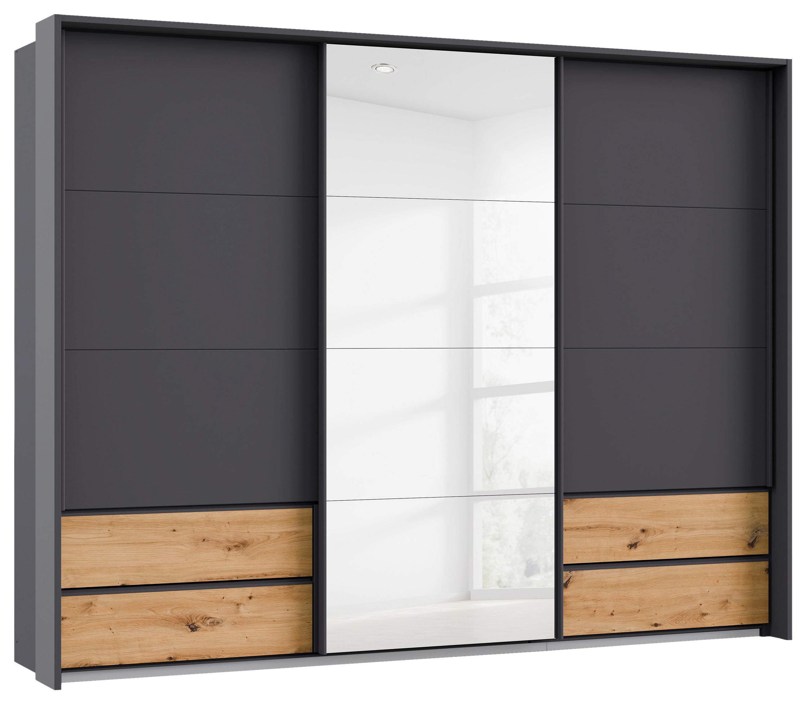Schwebetürenschrank Mit Spiegel 271cm Karpo Grau/Eiche
