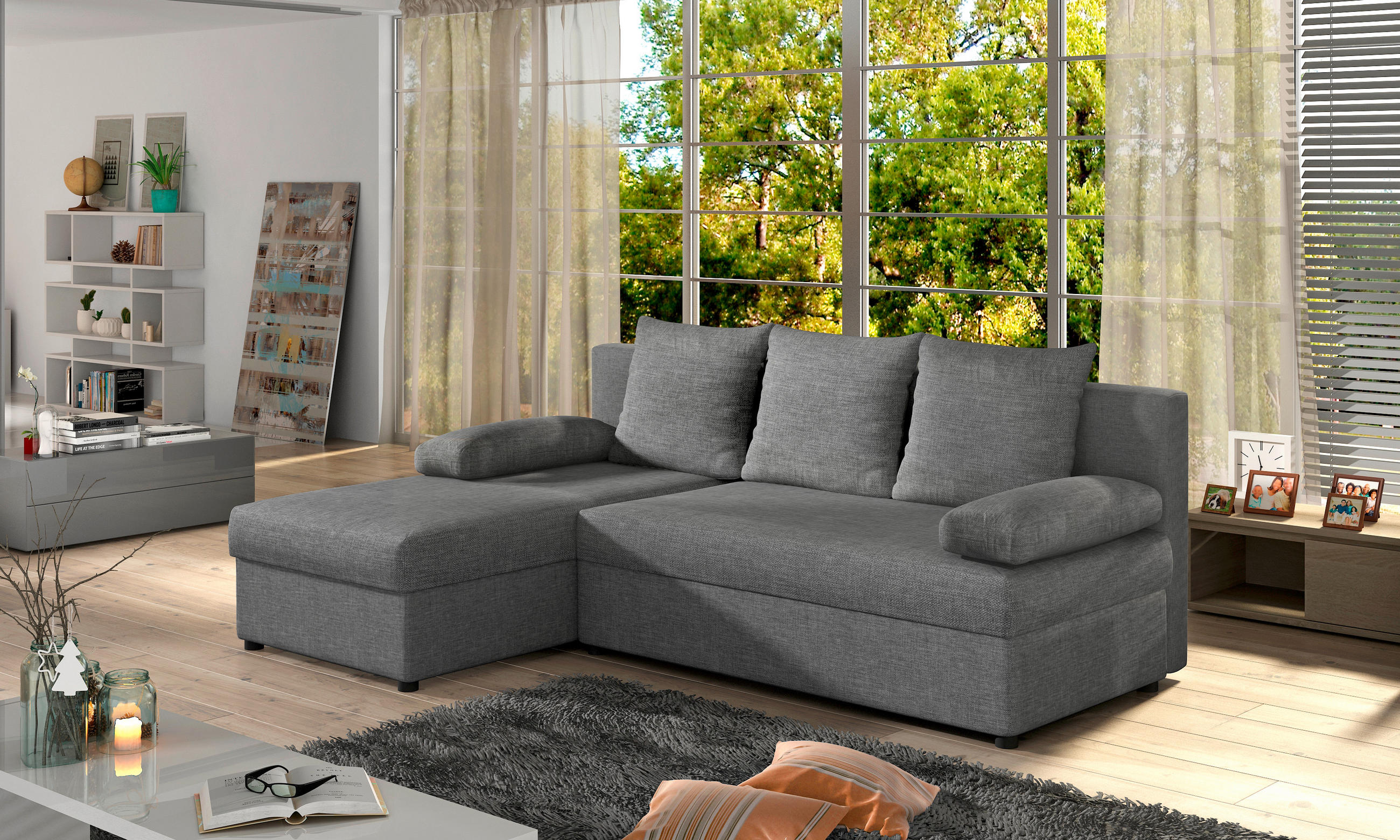 ECKSOFA in Webstoff Grau  201/143 cm  - Schwarz/Grau, Design, Kunststoff/Textil (201/143cm) - MID.YOU