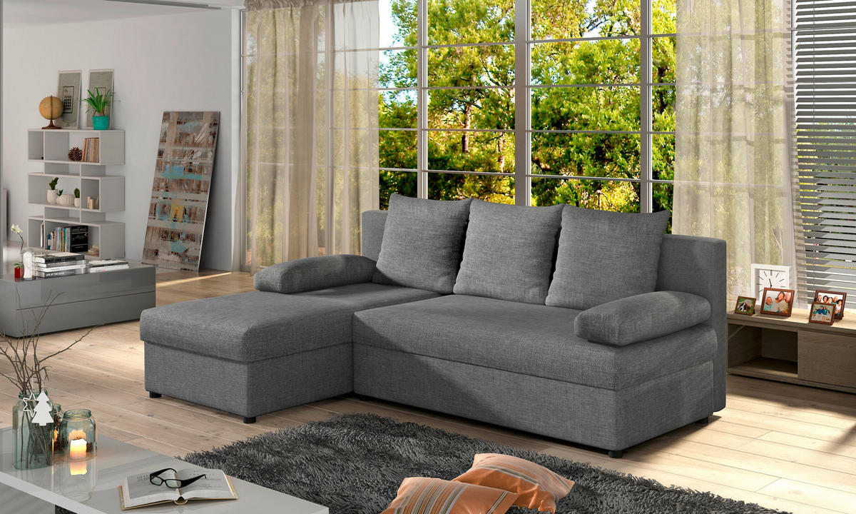 ECKSOFA Grau Webstoff  - Schwarz/Grau, Design, Kunststoff/Textil (201/143cm) - MID.YOU