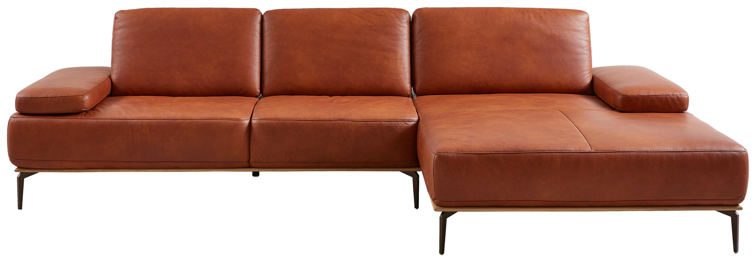 ECKSOFA in Echtleder Cognac  - Cognac/Bronzefarben, Design, Leder/Holz (314/176cm) - Valnatura