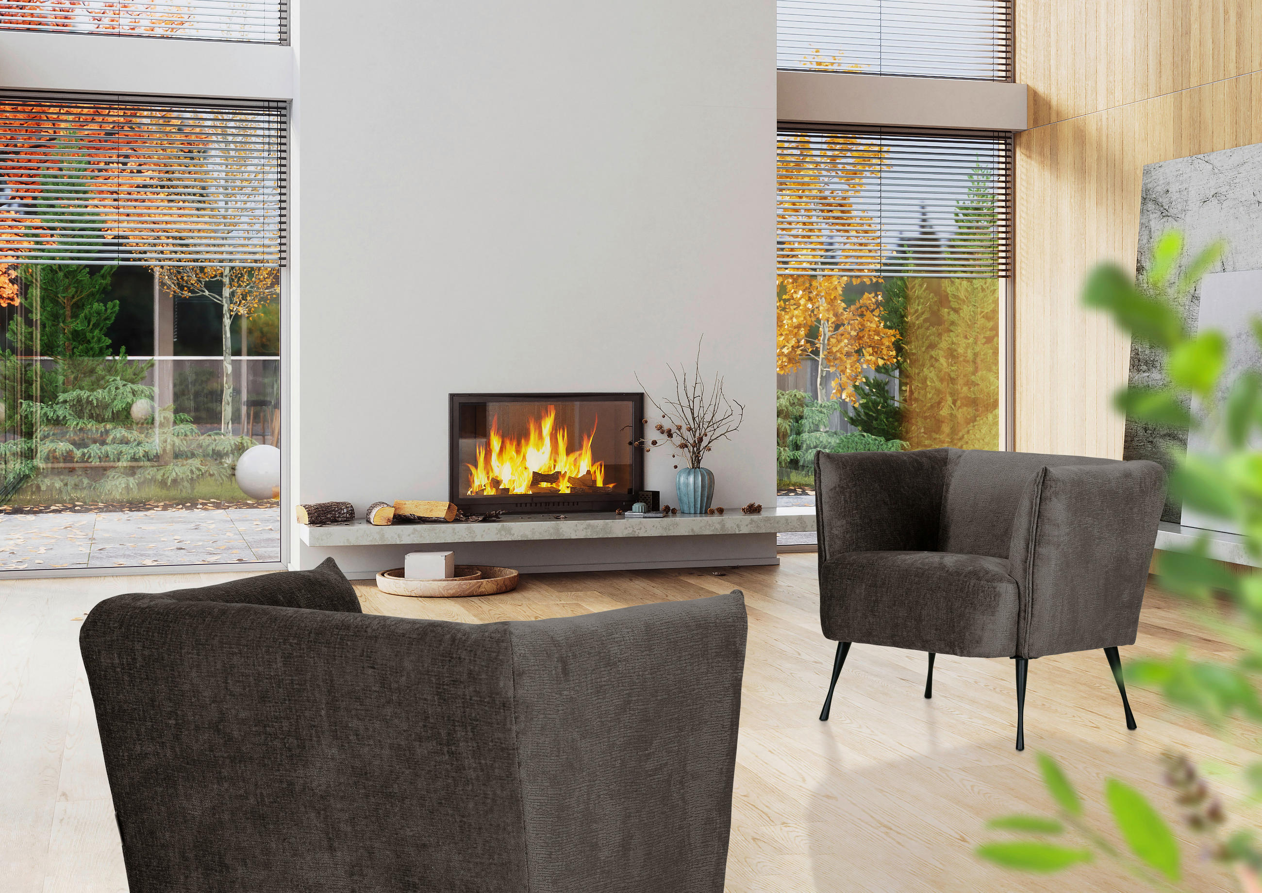 SESSEL Chenille Dunkelgrau    - Dunkelgrau/Schwarz, Design, Textil/Metall (76/73/76cm) - Landscape