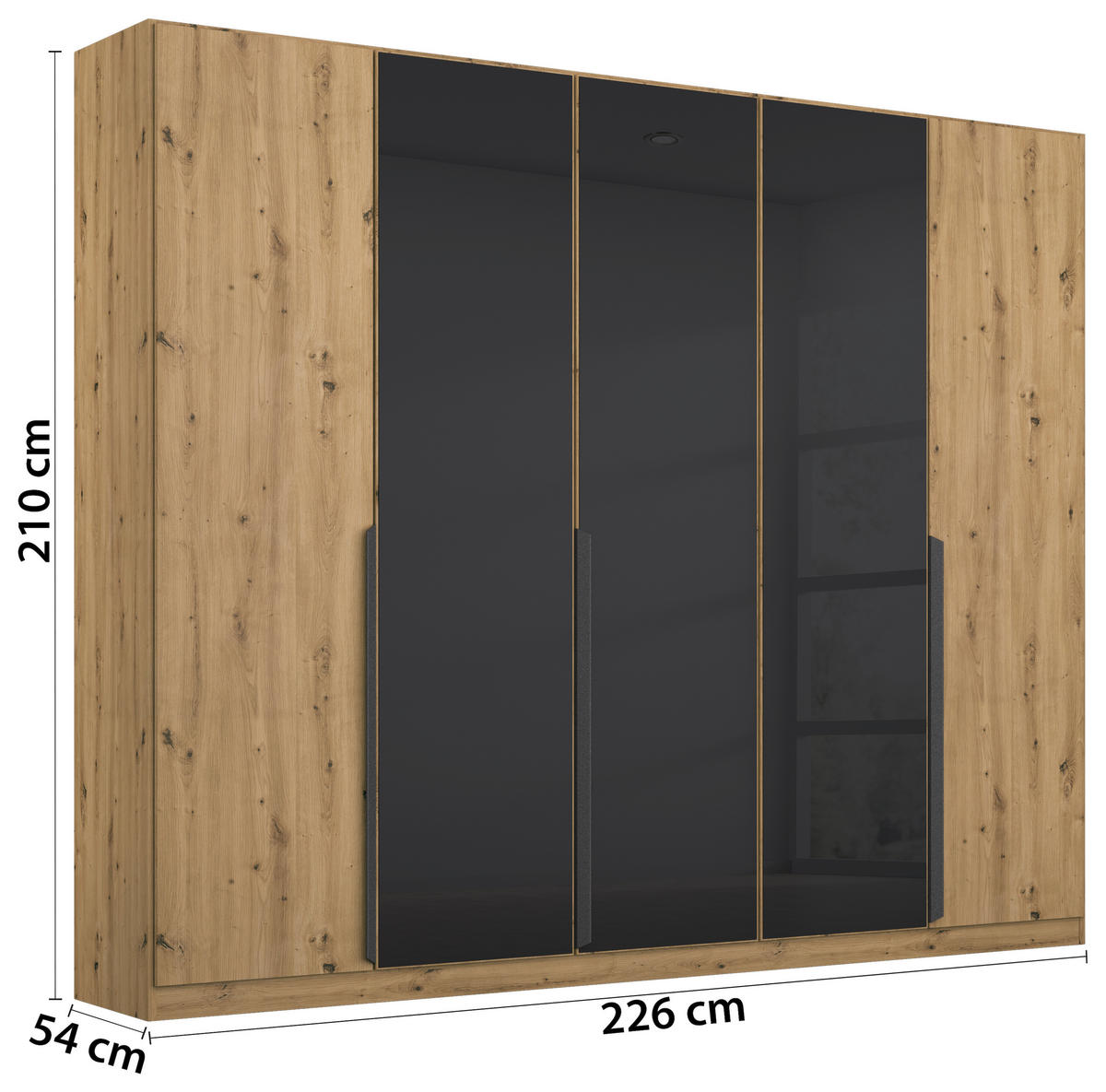 DREHTÜRENSCHRANK in Anthrazit, Eiche Artisan  - Anthrazit/Eiche Artisan, Modern, Glas/Holzwerkstoff (225/210/54cm) - Rauch Möbel