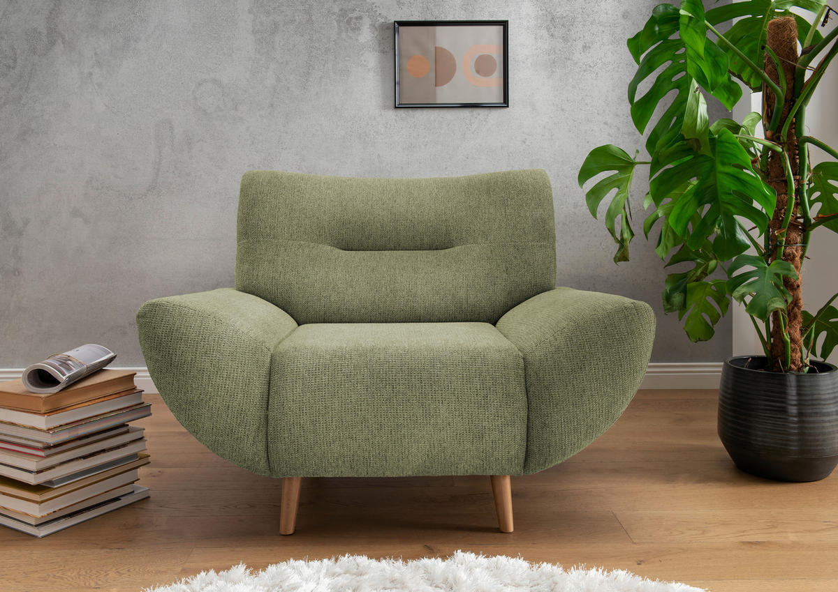 SESSEL Chenille Grün  - Wildeiche/Grün, Modern, Holz/Textil (111/81/90cm) - MID.YOU