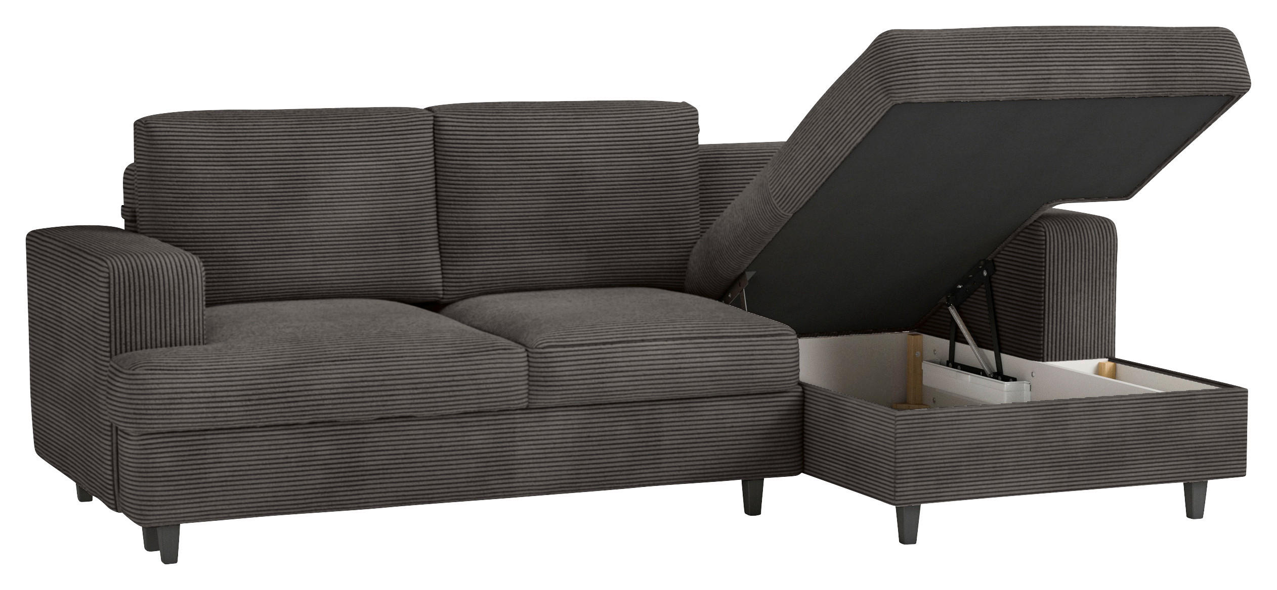 ECKSOFA in Cord, Velours Taupe  - Taupe/Schwarz, Design, Holz/Textil (247/140cm) - MID.YOU