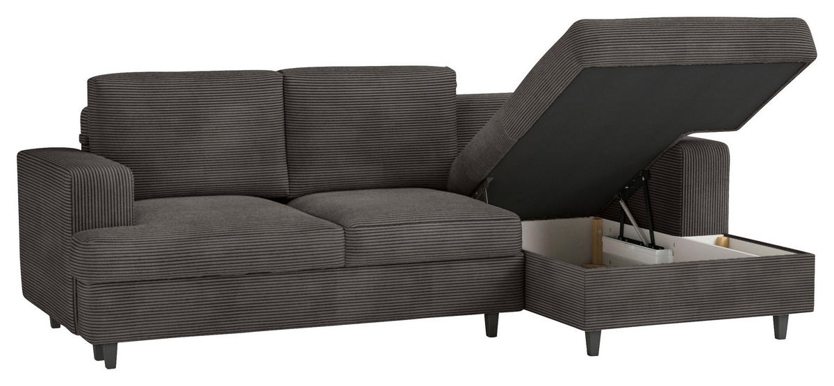 ECKSOFA Taupe Cord, Velours  - Taupe/Schwarz, Design, Holz/Textil (247/140cm) - MID.YOU