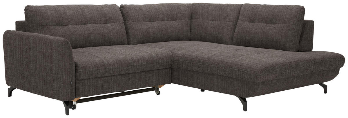 ECKSOFA in Flachgewebe, Leinenoptik Braun  - Schwarz/Braun, Modern, Textil/Metall (247/208cm) - Xora