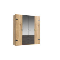 DREHTÜRENSCHRANK Graphitfarben, Eichefarben, Silberfarben  - Eichefarben/Silberfarben, Basics, Holzwerkstoff/Metall (200/216/58cm) - MID.YOU